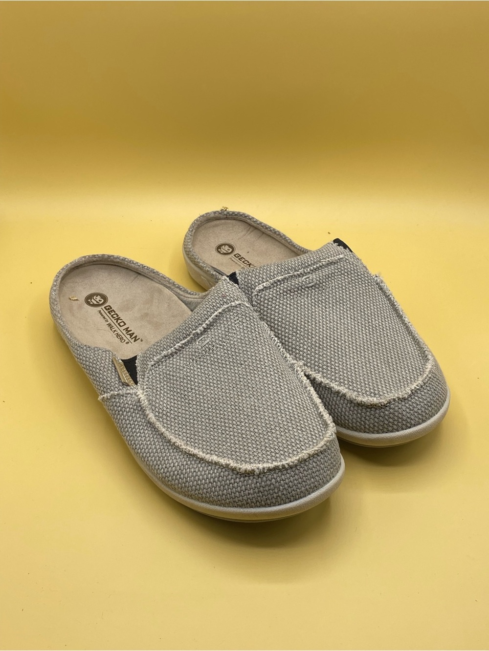 Slip-On Canvas Mule Loafers in Light Gray - - Picture 1 of 4